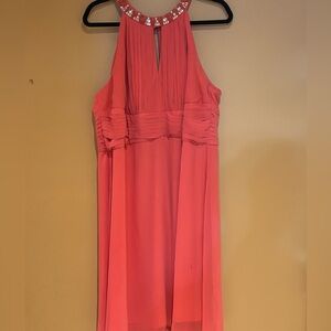Embellished Halter Coral Pink Evening Dress